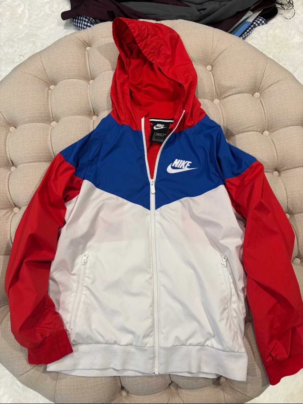 Nike Red Blue White Hooded Colorblock Windbreaker